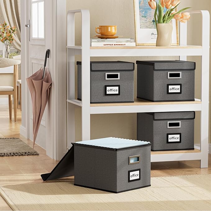 File Organizer Box with Lids, Collapsible File Folder Organizer | File Box with Plastic Slides for Document, Filing Bin for Letter Size Hanging File Folders (1 Pack, Smoky Gray) - Image 2