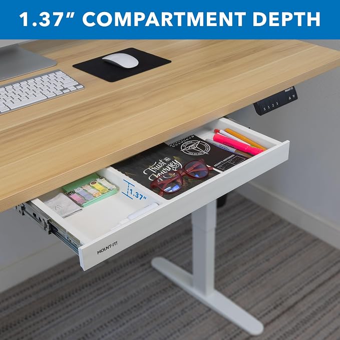 Mount-It! Under Desk Drawer Organizer with 2 Compartments, Shallow Low-Profile Slide-Out Desk Tray, 20.7″ x 8.9″ x 1.8″, Pull-Out Pencil Drawer for Traditional & Standing Desks- White - Image 7