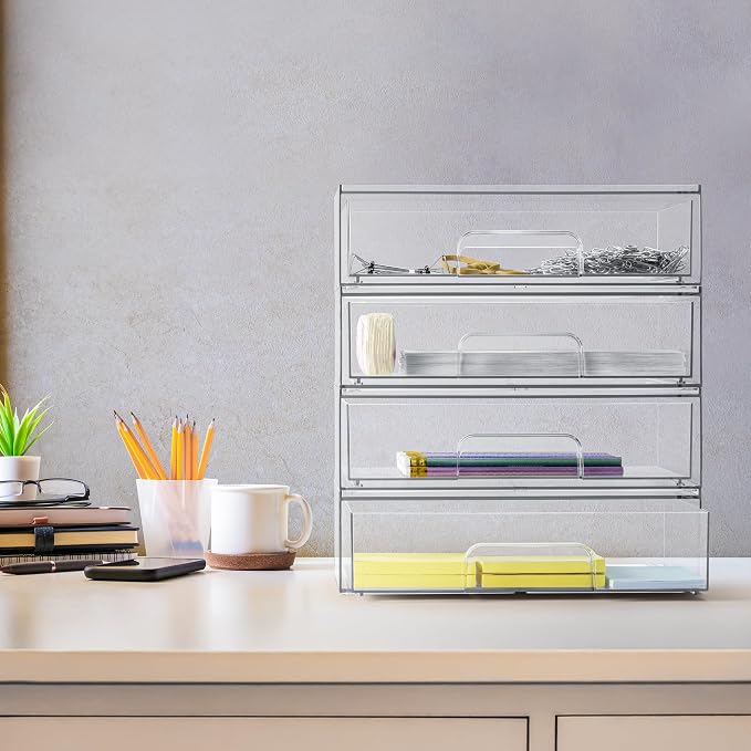 Sorbus Acrylic Storage Containers - 4 Pack, Stackable Storage Bins Set for Bathroom Organization - Clear Acrylic Drawer Organizers - Makeup Case Pull-Out Drawers (12.1’’ Wide) - Image 6
