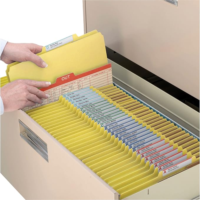 Smead Pressboard Classification File Folder with SafeSHIELD Fasteners, 2 Pocket Dividers, 2" Expansion, Letter Size, Yellow, 10 per Box (14084) - Image 3