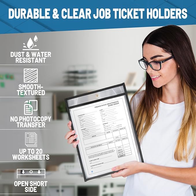 5 Pack Job Ticket Holders 8.5x11 - Work Order Plastic Sleeves for Documents - 8 1/2 x 11 Shop Ticket Holders - Dry Erase Pocket Sleeves - Dry Erase Pockets - Dry Erase Sleeve - Clear Pocket Sleeve - Image 4