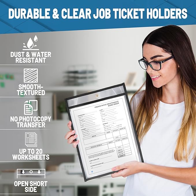 30 Pack Job Ticket Holders 8.5x11 - Work Order Plastic Sleeves for Documents - 8 1/2 x 11 Shop Ticket Holders - Heavy Duty Sheet Protectors - Dry Erase Pocket Sleeves - Dry Erase Clear Pocket Sleeve - Image 3