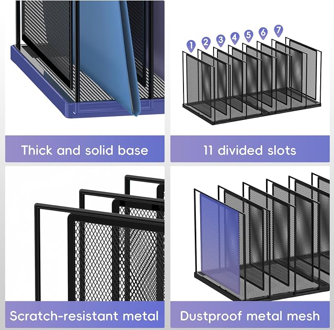 File Organizer for Desk, 7-Section Vertical File Sorter, Paper Holder Organizer Standing Metal File Folder for Office Home Classroom, Black - Image 5