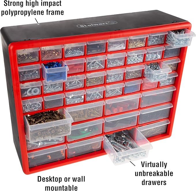 Storage Drawers-44 Compartment Organizer Desktop or Wall Mountable Container for Hardware, Parts, Craft Supplies, Beads, Jewelry, and More by Stalwart - Image 4