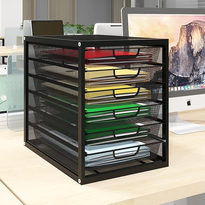 Natwind Mesh Desk Organizer with 6 Tier Sliding Drawers,Black | Paper Sorter, Multi-Functional Home Office Supplies Storage Tray for Letters, Documents,Mail, Files, Arts & Crafts Supplies by Natwind