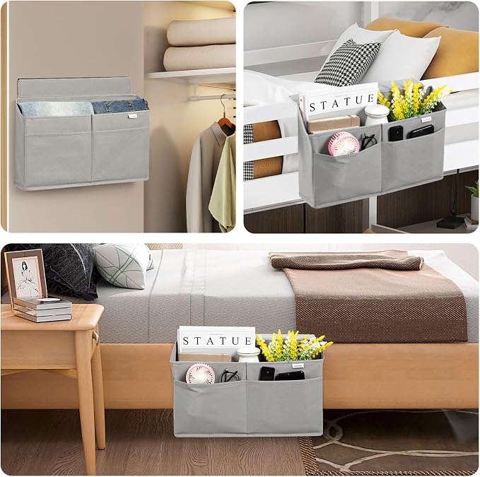 2 Pack Desk Side Hanging Organizer, Adhesive Storage Bag with Pockets for Magazine Ipad Notebook, for End Tables Home Office Desks Computer Workstations Dressing Table, Grey - Image 6