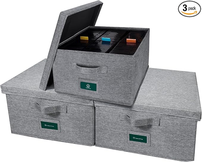 VHS Storage Box with Lid Pack of 3, Practical VHS Storage Case with Index Labels, 14.4 x 13.4 x 8.2 Inches VHS Holder Storage Containers to Store up to 126 VHS Tapes- Gray by TWaveTree
