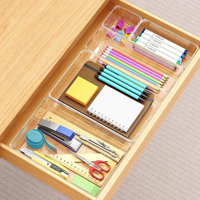 Manalete Drawer Organizers Set of 65, 4 Sizes Clear Plastic Drawer Organizers and Storage Bins for Kitchen, Bathroom, Office, Dresser Desk Drawer Organizer Tray for Jewelry, Makeup, Junk, Gadgets - Image 4