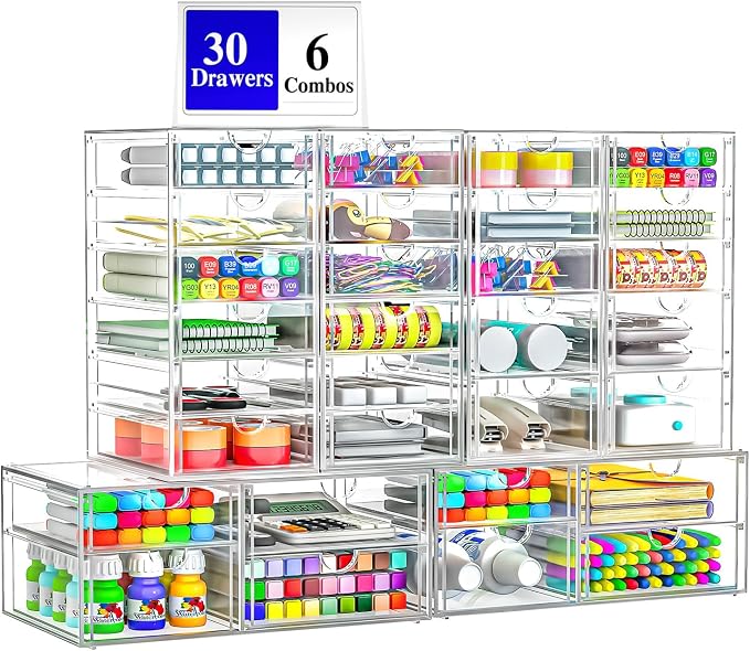 ARSTPEOE 30-Drawer Acrylic Storage & Makeup Organizer for Desk, Bath | Smooth-glide drawers, clear acrylic, stackable , dustproof, wipe-clean, for perler beads, rhinestones, googly eyes, lego bits by ARSTPEOENeatChic