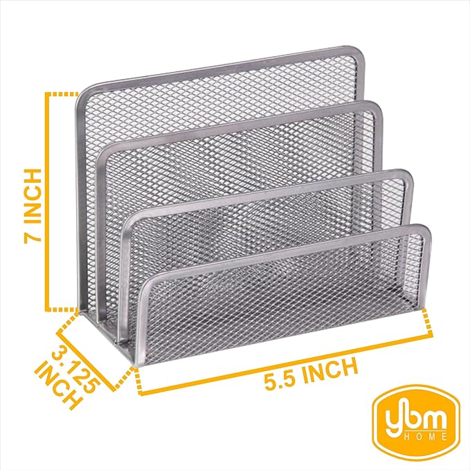 YBM Home Desk Mail Organizer for Office, 3-Slot Mesh Letter Sorter/Holder Organize Folders (6, Silver) - Image 3