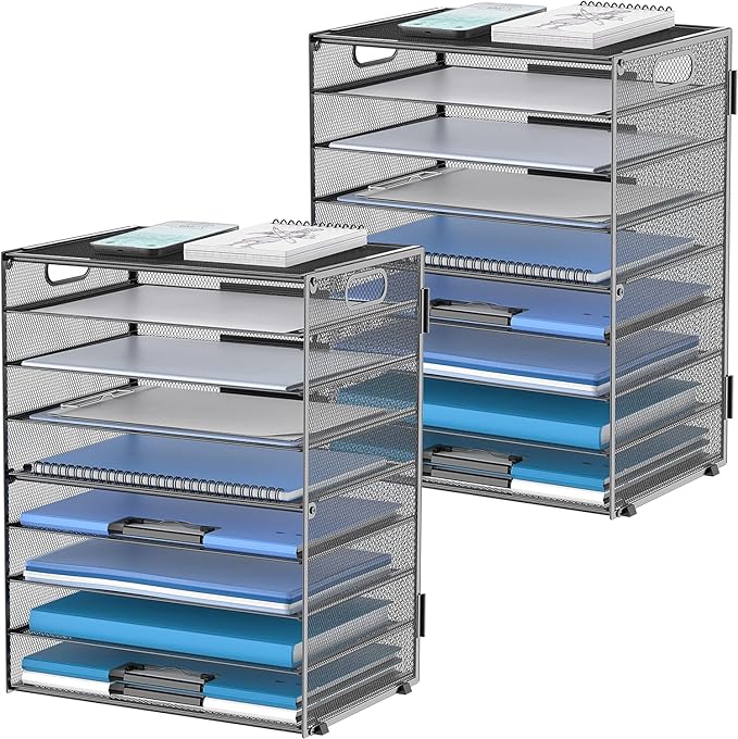 9-Tier Paper Organizer for Desk, Letter Tray with Handles, Black, 2 Pack | Desk File Organizer with Removable Trays for Sorting Files, Folders, Mail and Printer Paper at Home, School or Office by DALTACK