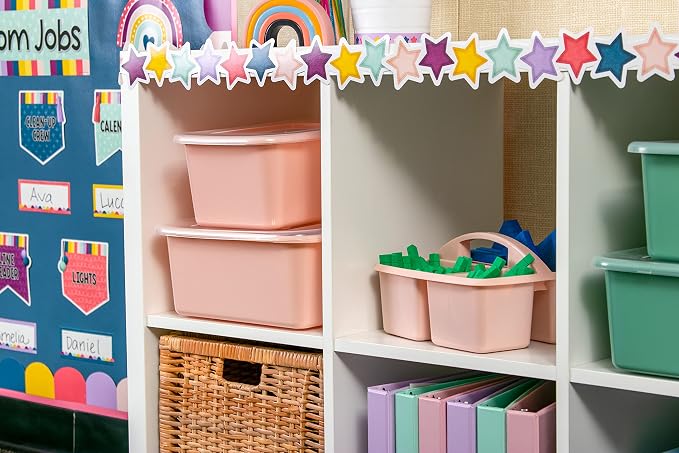 Teacher Created Resources Blush Portable Plastic Storage Caddy 6-Pack for Classrooms, Kids Room, and Office Organization, 3 Compartments - Image 5
