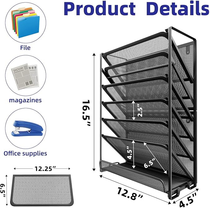 Simple Trending Wall File Organizer, Mesh 7-Tier Vertical Hanging File Holder, Desktop Metal Files Rack for Office and Home, Black - Image 2