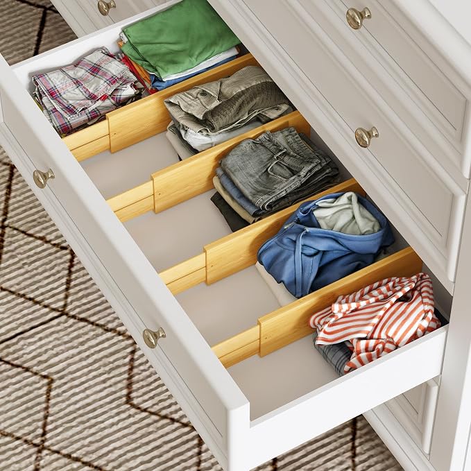 BAMEOS Bamboo Expandable Drawer Dividers – Fits 16.65"–22" Drawers, 4" Extra Deep Walls, Set of 4 | Maximum-Height Spring-Loaded Organizer for Deep Kitchen, Bathroom & Dresser Drawers - Image 5