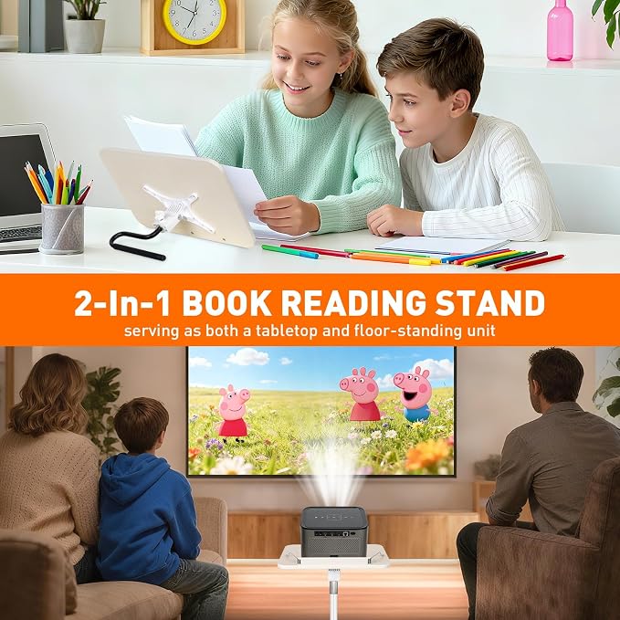 2-in-1 Floor Standing Book Stand, Foldable Book Holder for Reading with Page Clips, 19"–51" Height Adjustable, Sturdy Podium Stand for Reading, Bible, Laptop, Cookbooks, or Projector - Image 2