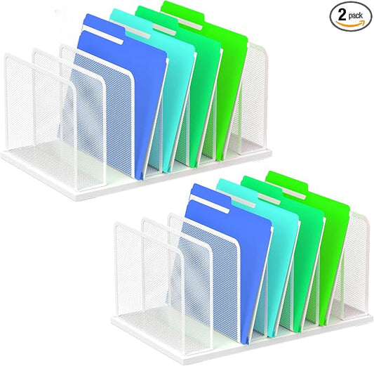 Kuntine.B 7-SectionUpright Desk File Organizer White 2 Pack | Vertical, Mesh, Metal, Assembly, Stability, Sturdiness, Organization, Standing by KuntineB