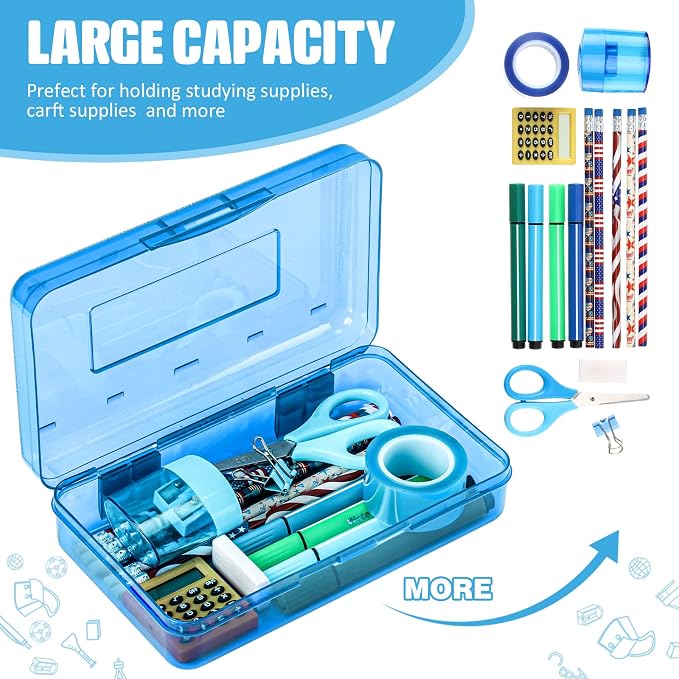 Fainne 24 Pack Pencil Boxes for School Clear Plastic Pencil Case Large Plastic Crayon Box Bulk Stackable Classroom Stationery Organizer School Supplies(Blue) - Image 4