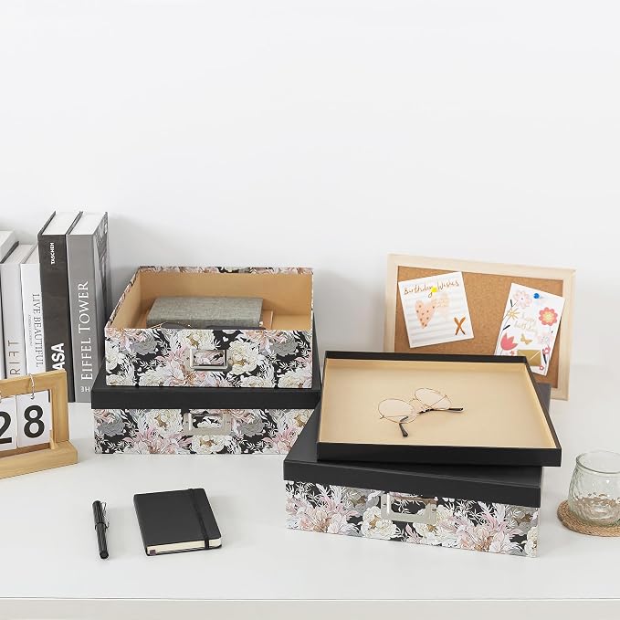 Soul & Lane - Floral Jumbo Scrapbook Storage Boxes with Lids, Set of 3 | Extra Large Decorative Storage Box Set for Photos, Papers and Keepsakes, Picture and Letter Document Organizers for Memories - Image 8