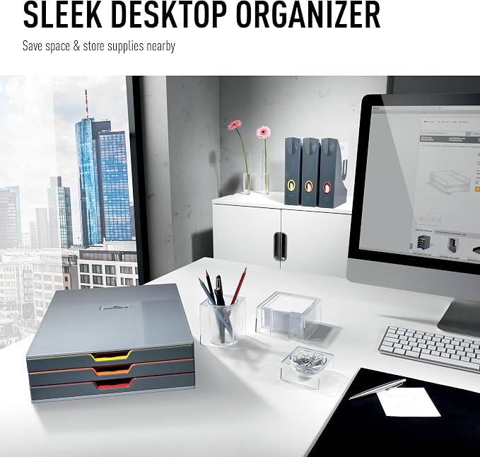 Durable Varicolor 3 Drawer Unit - Gray Desktop Drawer Set with 3 Color Coded Draws - Letter to Folio Size Files - Perfect for Storing Documents and Paper Work - Image 9