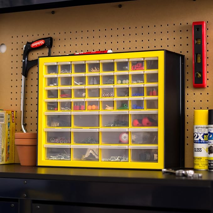 IRIS Plastic Hardware Storage Drawer, 44 Drawer Parts Cabinet - Yellow | Wall-mountable, Stackable, Building Bricks, Screws, Nuts & Bolts, Hardware, Garage Tool Storage - Image 2