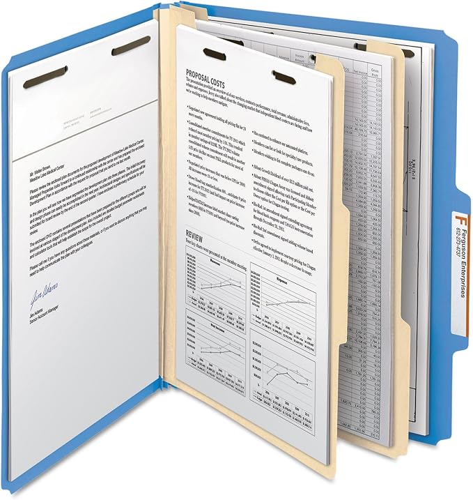 Smead Classification Folder with Prongs, 2 Dividers, 2" Fasteners, Letter Size, for Documents Organization, Durable File Organizer for Home, School or Office, Blue (14001) - Image 4