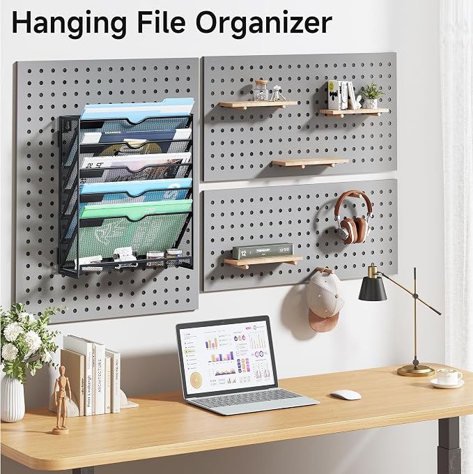 Lavatino 6-Tier Hanging File Organizer, Wall Mount File Holder for Mails Folders Papers Magazine Organization, Vertical Document Organizer for Office Home - Black - Image 6