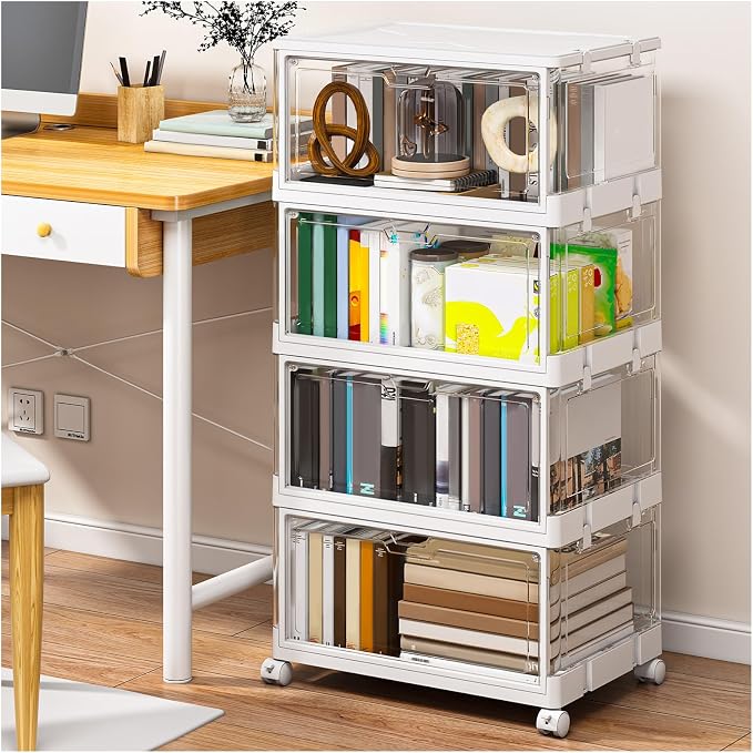 SNSLXH Clear Storage Bins with Lids & Wheels, Stackable Plastic Craft Containers, Large Closet Organizers Box for Bedrooms Living Rooms 24 QT, 4-Tiers - Image 6