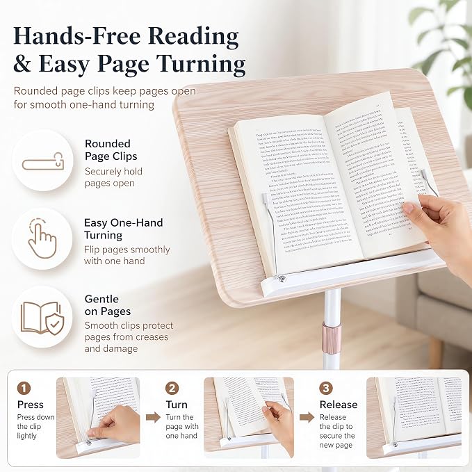 Rolling Floor Book Stand with Wheels, Reading Stand Book Holder | 16.5 x 11.8 in large panel | 19–57 in height adjustable| 360° angle | Lockable wheels | For books, sheet music, laptop - Image 7