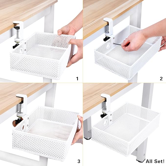 Under Desk Drawer, Clamp on Desk Organizer Hanging Desk Storage Under Table | Under desk organizer: clamp on desk drawer, 360° rotating desk basket, hanging desk organizer, clamp on desk shelf, no-drill - Image 5