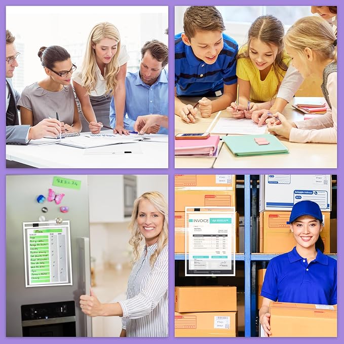 Nezyo Dry Erase Pockets Plastic Job Ticket Holders Shop Holder Order Pockets Clear Sleeves Tickets Folders Plastic Sleeves Paper Teacher Supplies for Classroom(14 x 10 in,White,50 Pcs) - Image 6
