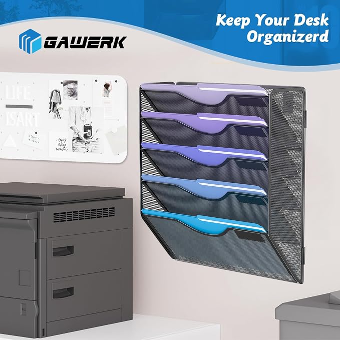 Gawerk 5 Tier Hanging Wall File Organizer, Mesh Mail Paper Orgnization Hanging File Folder Holder for Home Office, Black - Image 7