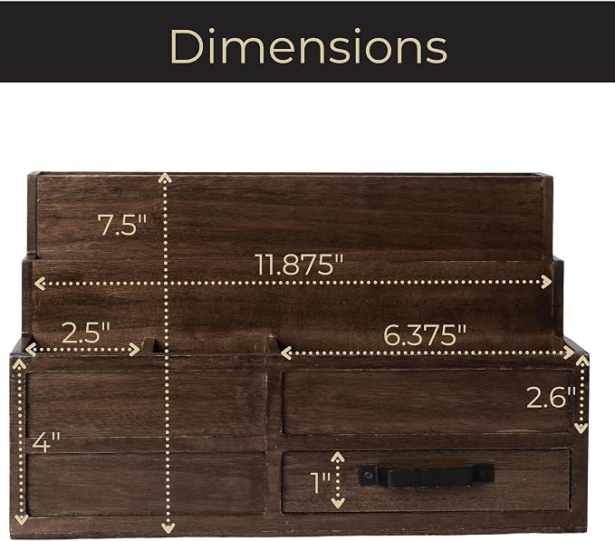BLU MONACO | Wooden Mail Organizer with Drawer and Pen Holder | Mail Sorter Organizer Countertop for Desk or Kitchen | Outgoing Mail Holder Wood Desktop Storage - Image 6