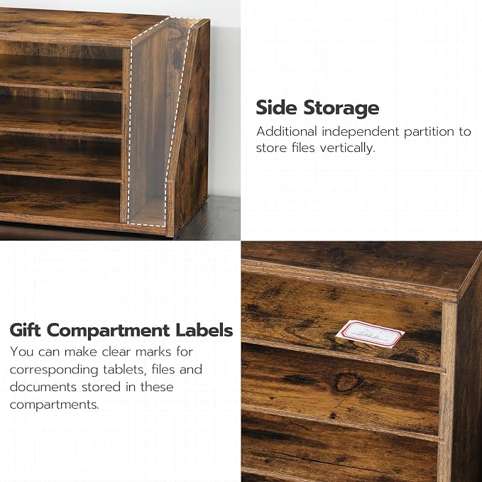 HOOBRO Mail Sorter, Literature Organizer with Adjustable Shelves, Paper Organizer for Office, Home, Wood Countertop File Holders, Mails, Magazines, Rustic Brown FG41WF01 - Image 6