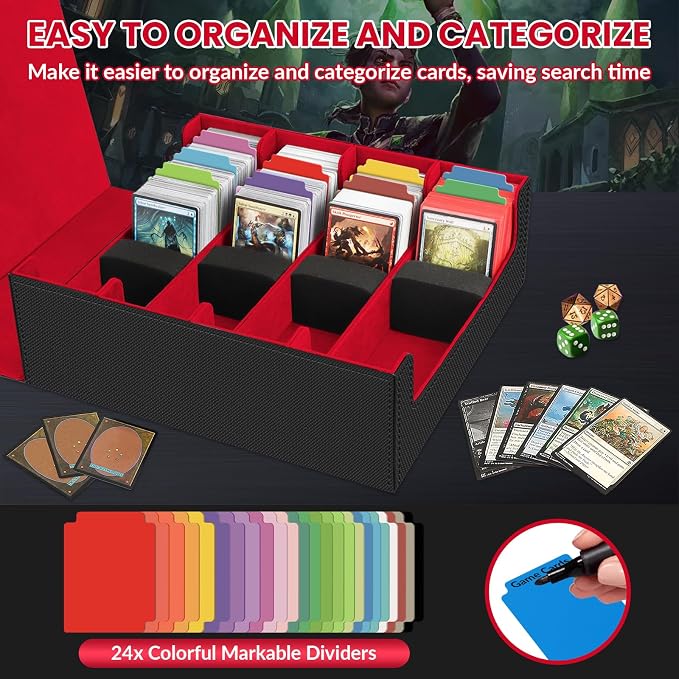 AOBOPLE 3200+ Trading Card Storage Box with Magnetic Closure, PU Leather | 4-Row Card Box,24 Dividers + 4 Foam Supports,Card Organizer For MTG TCG Magic Sports Cards,Gift For Collectors - Image 4