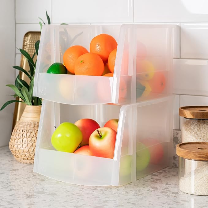 IRIS USA 4-Pack, X Large Plastic Stackable Storage Bin Organizer, Clear | Store snacks, cans, coffee pods, and household essentials with clear visibility and open access - Image 4