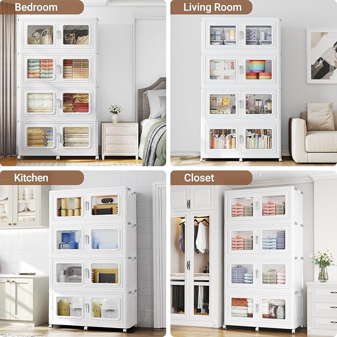 BROVIEW 300 Qt Extra Large Stackable Storage Bin with Lid, 1 Pack White | 75Gal Extra Large, Collapsible Storage Boxes with 1 Lid, Folding& Rolling Plastic Drawer, Heavy-Duty Cabinet Organization - Image 7
