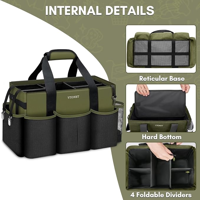 Ytonet Foldable Cleaning Supply Caddy, Wearable Cleaning Tote with Dividers | Large Cleaning Bag for Housekeepers, Kitchen Supplies Organizer with Shoulder Straps, Under Sink & Car Detailing Bag, Green - Image 4