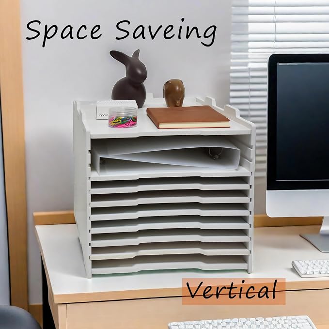 13" L × 18 1/8" W × 12 9/16" H Vertical Deep Letter Tray, Multi-Tier Desktop File Organizer, Paper Document Mail Sorter for Home Office Classroom – White(9 Tier-Portrait) - Image 5