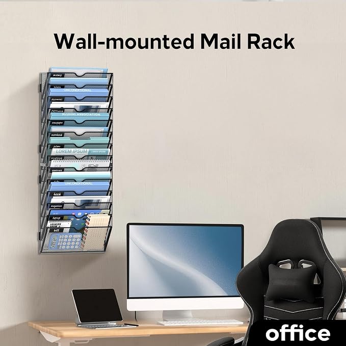 14-Tier Wall File Organizer and Hanging File Organizer, Black, 2Pack | Wall Organizer and Wall Mounted File Holder with 14 Pockets and Label Panels for Files, Mail, Folders, Magazines and Paper - Image 8