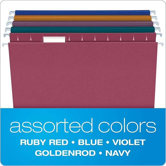 EarthWise by Pendaflex 100% Recycled Hanging Folders, Letter Size, 1/5 Cut, Assorted Colors, 20 per Box (35117) - Image 3