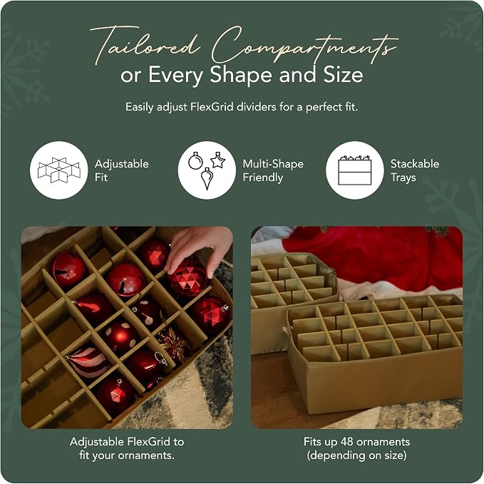 Covermates Keepsakes Adjustable Ornament Storage Bag – Heavy-Duty Polyester, Padded Dividers & FlexGrid Trays – Protective Holiday Ornament Organizer with Handles & Label Window, Red - Image 5