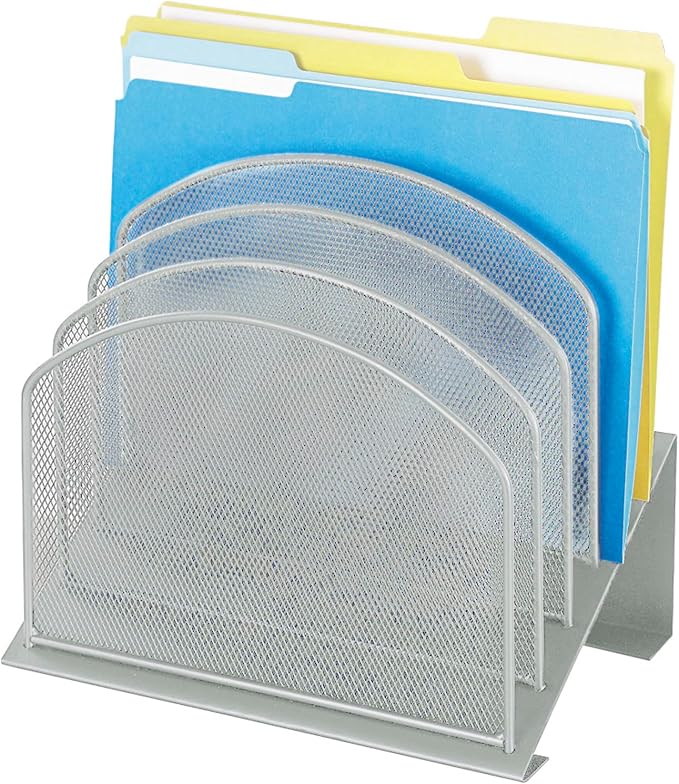 Safco Onyx Desk Organizer with 5 Vertical Sections, File Organizer for Home, Office, Classroom & More, Steel Mesh Construction, Silver by SafcoProducts