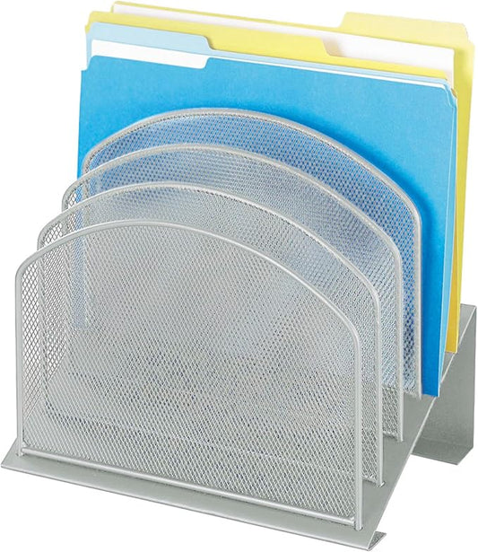 Safco Onyx Desk Organizer with 5 Vertical Sections, File Organizer for Home, Office, Classroom & More, Steel Mesh Construction, Silver by SafcoProducts
