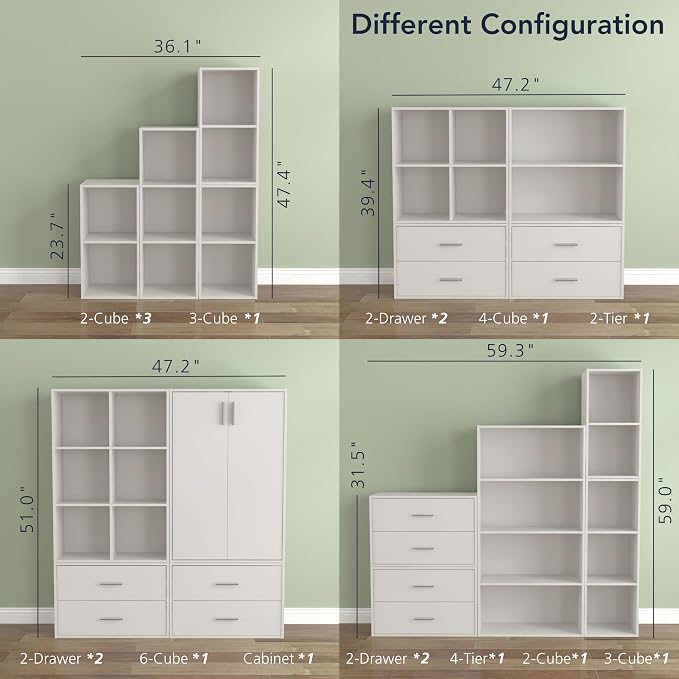 Homes: Inside + Out Apexa 3-Tier Stackable Wood Bookcase with Doors, Cube Storage Organizer Shelves, Small Food Pantry Cabinet, Dorm Teen Room Decor & Bedroom, Home Office, Kitchen, White - Image 9