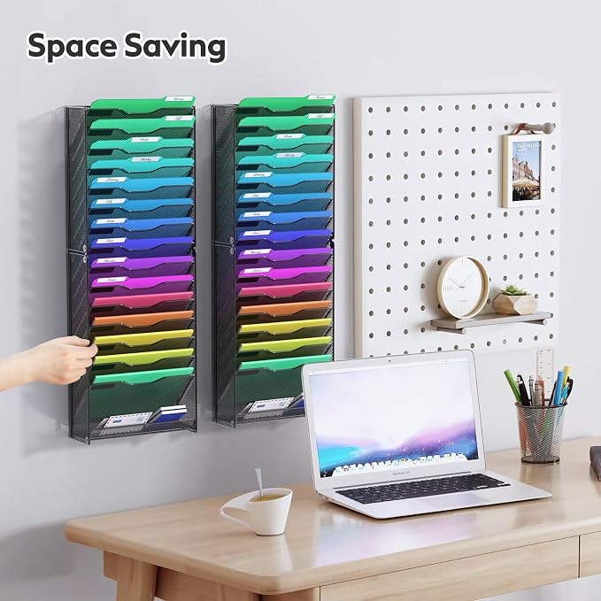samstar 2 Pack 16 Tier Wall File Organizer Hanging Wall File Holder Wall Mount Paper Folder Organizer, Magazine Rack, Pack of 2 - Image 3