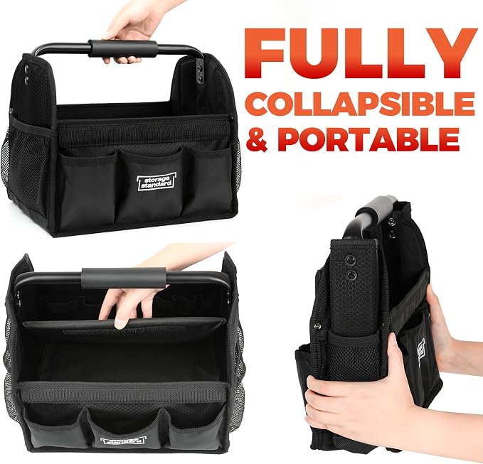 Detailing Caddy Organizer with Handle - Storage, Cars, & Cleaning Caddy for Supplies, Tools, & Home Improvement - Heavy Duty Car Detailing Supplies With Multi-Pockets & Collapsible Tote Design - Image 7