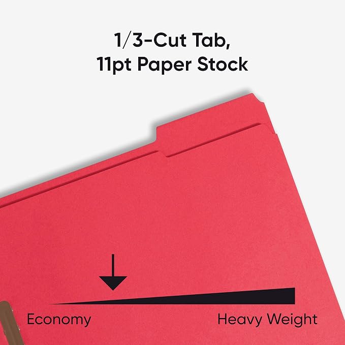 Smead Fastener File Folders, Reinforced 1/3-Cut Tabs, 2 Fasteners, Letter Size, Red, 50 per Box (12740) - Image 5