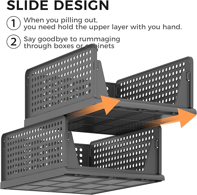 6 Pack Closet Organizer Storage Bins Stackable Plastic Drawer Shelf | Basket for Clothing Stackable Storage Bins Shelf Storage Container for Closet Wardrobe Bedroom Bathroom Office Black Foldable - Image 6