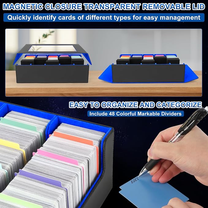 AOBOPLE 3900+ Trading Card Storage Box, Clear Lid and Magnetic Closure | 5-Row Card Box,PU leather,48 Dividers + 5 Foam Supports,Card Organizer For MTG TCG Sports, Gift For Collectors - Image 6