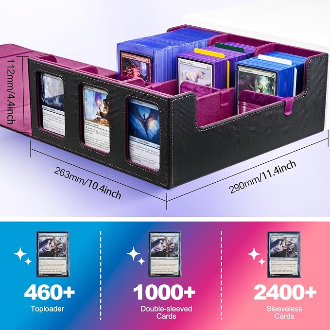 UAONO 3-Row Trading Card Storage Box with Commander Display, Black Purple | 1800+ Commander Deck Box for MTG, Bulk Card Case Fits Magic TCG PTCG Sports Cards, 10 Dividers & 3 Stoppers - Image 4